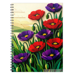 Schichtkunst aus Papier Mohnblumen Blumenkunst Notizblock