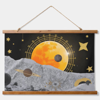 Schichtte Collage Ästhetik mit Himmelsmotiven, Wandteppich Mit Holzrahmen
