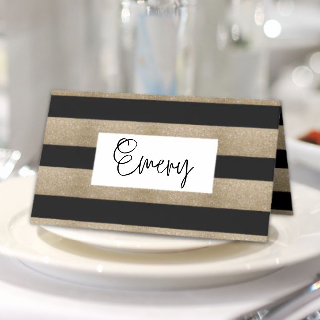 schick geometrisch schwarzes Gold Geburtstagsparty Platzkarte (chic geometric black gold birthday party place card)