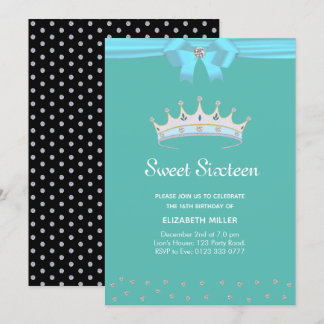 Schick Glitter Diamant Sweet Sixteen auf Türkis Einladung