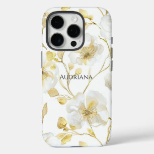 Schick Gold Weiß Blumen iPhone 16 Pro Hülle