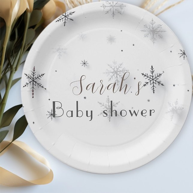 schick graue Schneeflocken Winter Baby Dusche Pappteller (Von Creator hochgeladen)