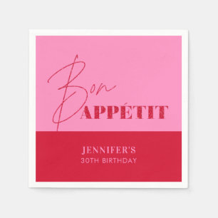 Schick Hellrosa Rot Bon Appétit Script Geburtstag Serviette