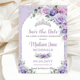 Schick Lila Flieder Blumen Süß 16 Silber Geburtsta Save The Date