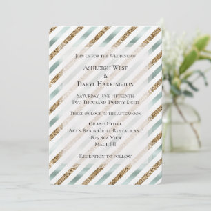 Schick-Mint-White-Gold-Glitzer-Streifen Hochzeit Einladung