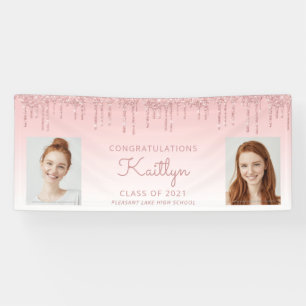 Schick Rosa Glitter-Tropfen Zwei-Foto-Abschluss Banner
