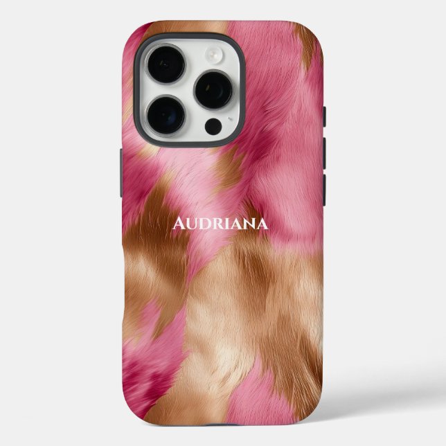 Schick Rosa Gold Kunstfell iPhone 16 Pro Hülle (Rückseite)