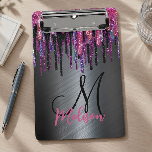 Schick schwarze heiße rosa blaue Tropfen Monogramm Mini Klemmbrett