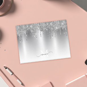 Schick Silber Grau Tropf Glitter Monogramm Name Post-it Klebezettel