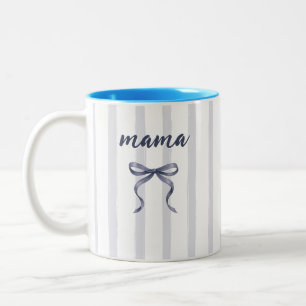 Schick Staubblau Aquarellstreifen und Bogen Mama Zweifarbige Tasse