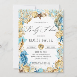 Schick unter der Meerjungfrau Babydusche Blue Gold Einladung