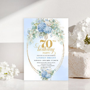 Schicke 70. Geburtstags-Einladung mit blauen Blume Einladung