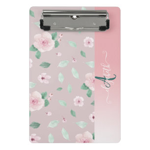 Schicke Aquarell-Blumen Monogramm Mini Klemmbrett