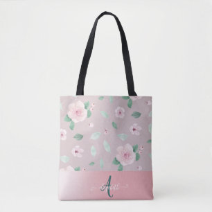 Schicke Aquarell-Blumen Monogramm Tasche