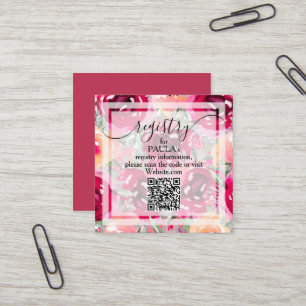 Schicke Aquarell-Rosa-Blumen QR-Registrierungskart Quadratische Visitenkarte