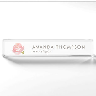 Schicke Aquarell-Rosa Rose Namensplakette