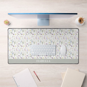 Schicke Aquarell-Wildblume personalisierter Name Schreibtischunterlage
