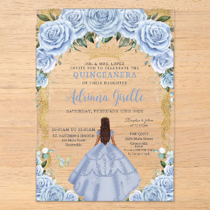Schicke Babyblaue Blumen Braune Prinzessin Quincea Acryleinladungen