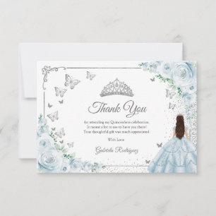 Schicke Babyblaue Rosen Silber Quinceanera Dankeskarte
