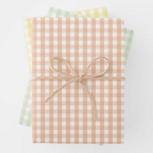 Schicke Babyparty Pfirsich Grün Gelb Gingham Karo Geschenkpapier Set