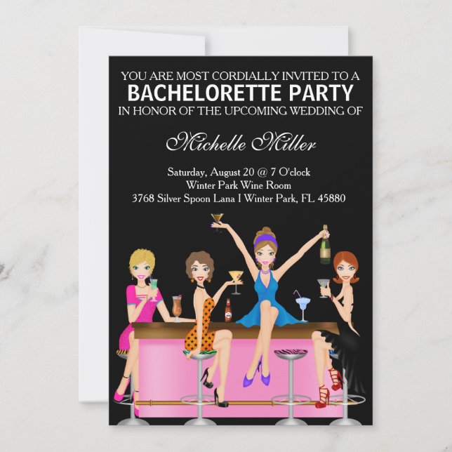 Schicke Bachelorette Schlag-Gewohnheit Invtiation Einladung (Vorderseite)