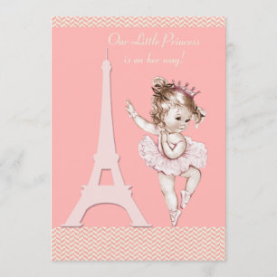 Schicke Ballerina-Eiffelturm-Sparren-Babyparty Einladung