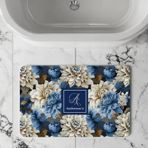 Schicke Blau Weiße Blumen Personalisierte Badematt Badematte