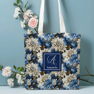 Schicke blau-weiße Blumen personalisierte Tragetas Tasche