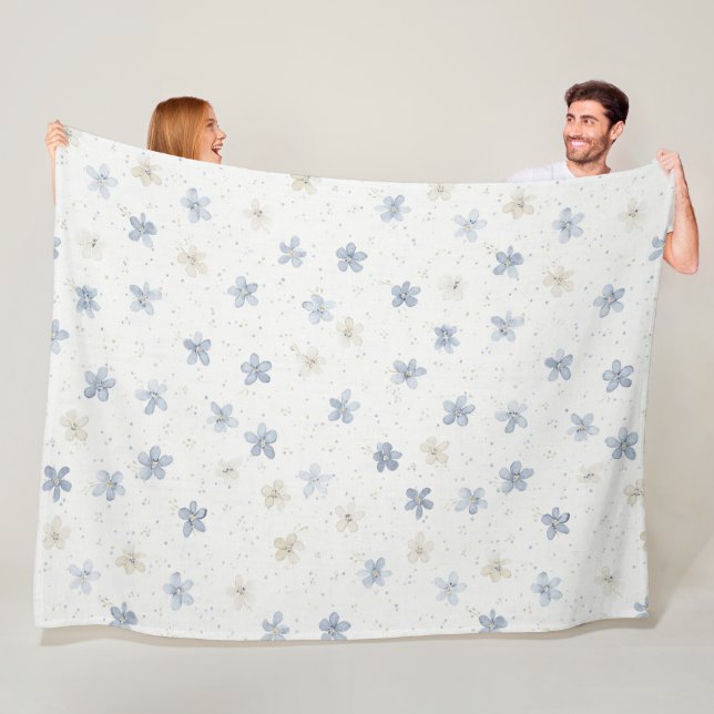 Schicke blaue Creme-Blumen   Fleecedecke (Beispiel)