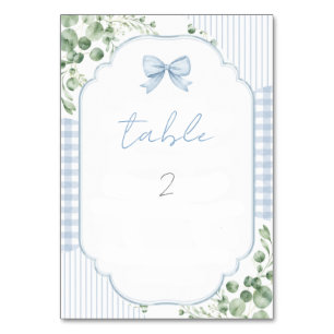 Schicke blaue Gingham-Schleife Florale Babyparty Tischnummer