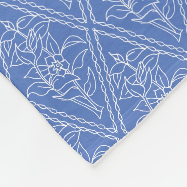 Schicke Blaue Immergrün-Blumen-Diamant-Muster Fleecedecke (Ecke)