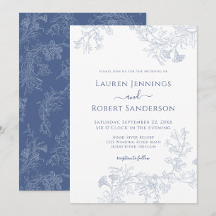 Schicke blaue Linie Florale Hochzeit Einladung