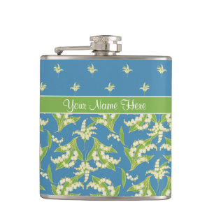 Schicke blaue Maiglöckchen-Blumen-Hip-Flasche Flachmann
