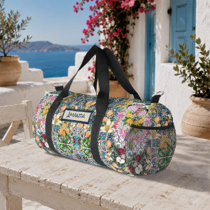 Schicke blaue rosa italienische sizilianische Blum Duffle Bag