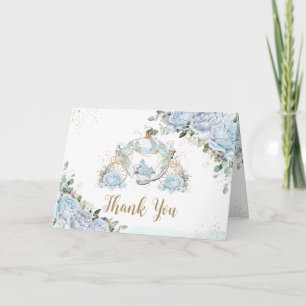 Schicke Blaue Rosen Prinzessinnen-Kutsche Brautpar Dankeskarte