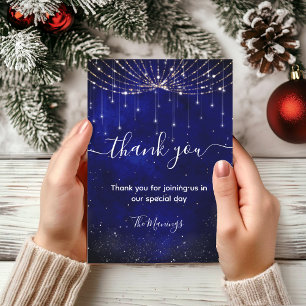 Schicke Blaue Silber-Faux-Glitter-Lichter Danke Karte