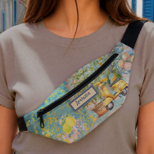 Schicke blaue sizilianische Zitronen-Kachelkollage Bauchtasche