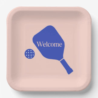 Schicke blaue und rosa Pickleball-Willkommens-Papi Pappteller