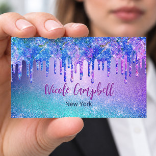 Schicke blaue violette Ombre-Glitter-Tropfen Visitenkarte