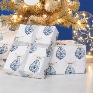 Schicke blaue weiße Schleifen Ornamente Weihnachte Geschenkpapier