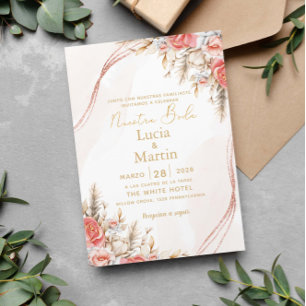 Schicke Blumen- und Blatt-Spanisch Nuestra Boda Einladung