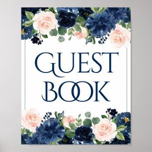 Schicke Blüten   Marineblaues und rosa florales Gä Poster