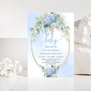 Schicke Boho Blaue Hortensien Baby Shower Einladun Einladung