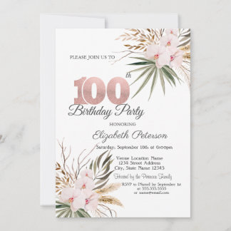 Schicke Boho-Blumen 100. Geburtstag Einladung