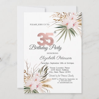 Schicke Boho Blumen 35. Geburtstag Einladung