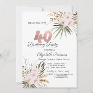 Schicke Boho Blumen 40. Geburtstag Einladung