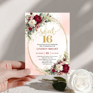 Schicke Boho Marsala Gold Blumen Sweet Sixteen Ein Einladung
