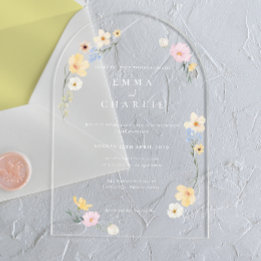 Schicke Boho-Pastell-Wildblumen-Hochzeit im Frühli Acryleinladungen