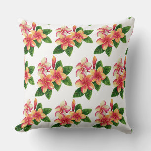 Schicke Boho-Tropische rosa Blumen auf Weiß Kissen