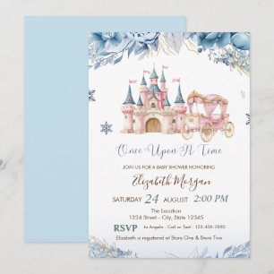 Schicke Burg, Kutsche Blaue Blumen Baby Shower Einladung